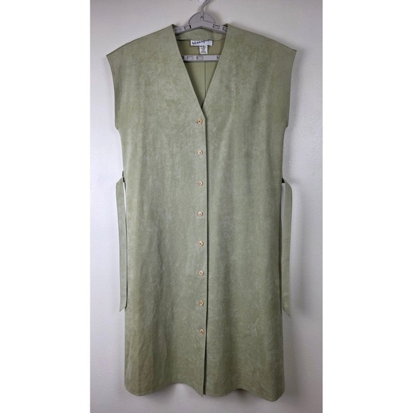 Blassport Dresses & Skirts - Blassport Midi Dress Womens 14 Sage Green Ultra Suede Button Front Matching Belt